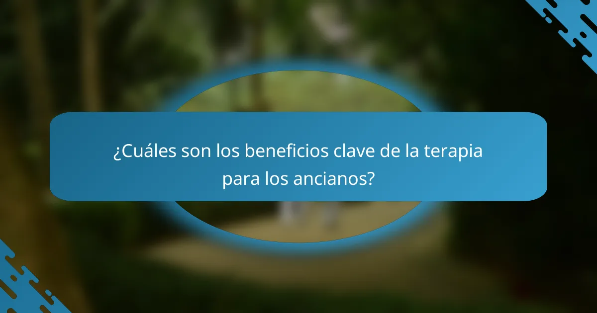 ¿Cuáles son los beneficios clave de la terapia para los ancianos?